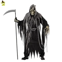mens halloween mr grim reaper costume cosplay adult mens skeleton death robe role play party fancy dress up purim party
