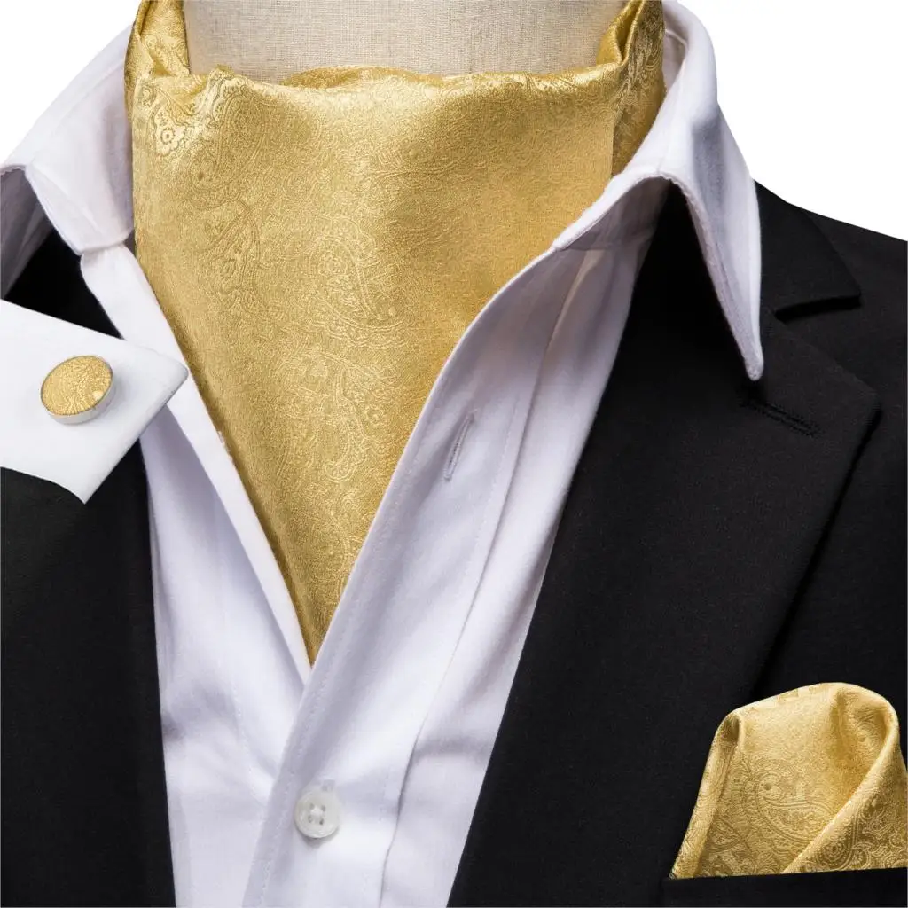 Hi Tie мужской однотонный желтый Ascot Золотой шелковый шарф галстуки карманные