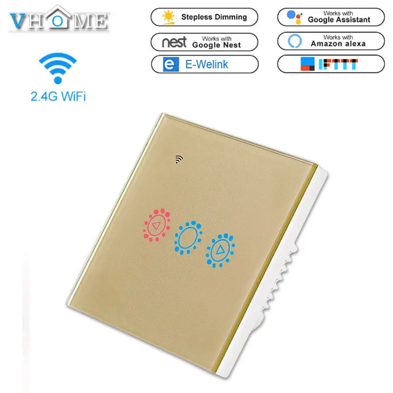Ewelink Alexa App Support Smart LED light switch dimmer 220V Wifi Fan Dimmer EU/UK Touch Switch Gold White Black For Vhome | Освещение