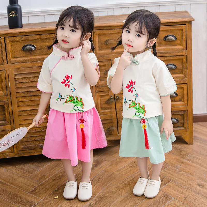 2019New Hanfu Princess Dresses Chinese Traditional Baby Girl Hanfu Dress Dance Clothing National Costume Lotus Tang Suit DQS1958