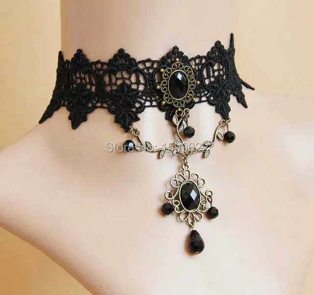 Женское Ожерелье в стиле стимпанк винтажные подвески черное кружевное Стразы