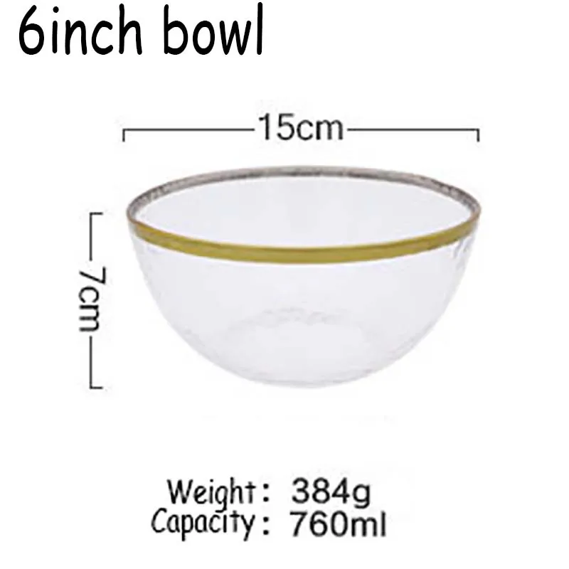 6inch bowl Обеденная тарелка, миска для супа, набор посуды, золотой край, ослепительный цвет, стеклянный поднос для стейка, радужная тарелка для салата, посуда, стеклянные столовые приборы, 1 шт - Цвет: 6inch bowl