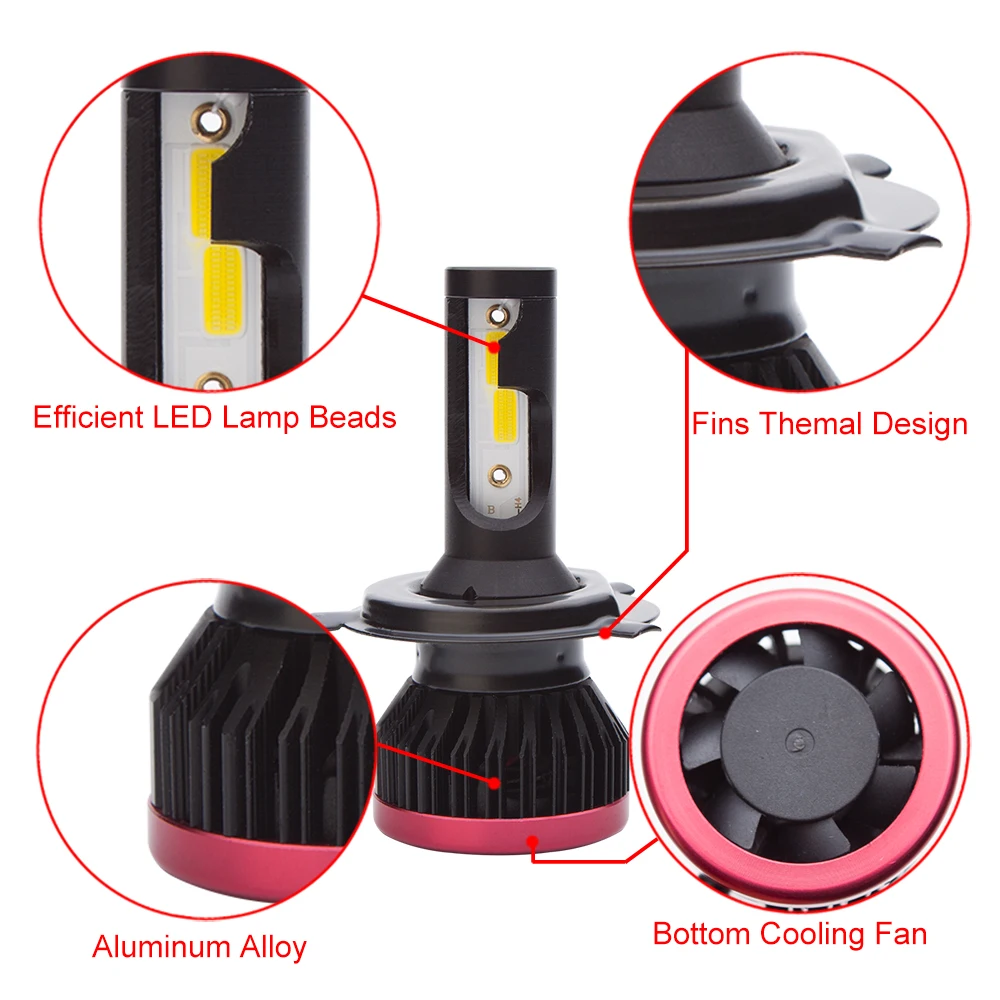 2 шт. H7 H4 светодиодный лампы для передних фар 72 W фары 10000LM H8 9005 9006 COB Чип HB3 H11 H1 Hi
