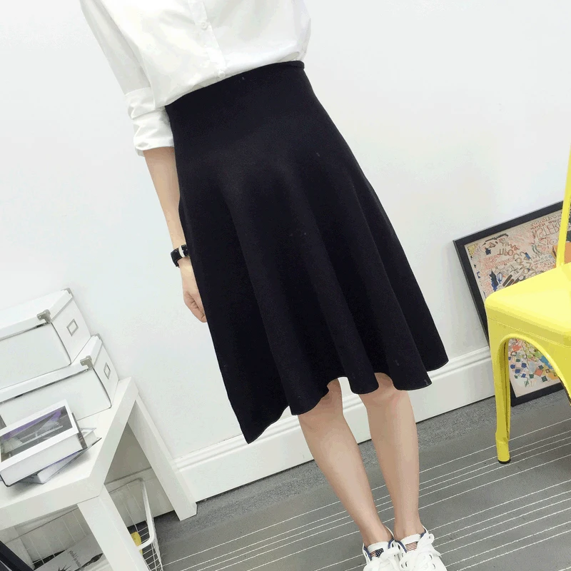 Новая осенне зимняя трикотажная юбка для женщин средней длины с высокой талией А