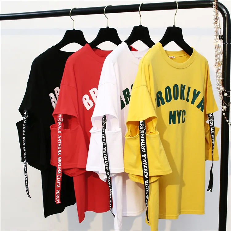 Женская футболка с коротким рукавом летняя брендовая надписью и лентами