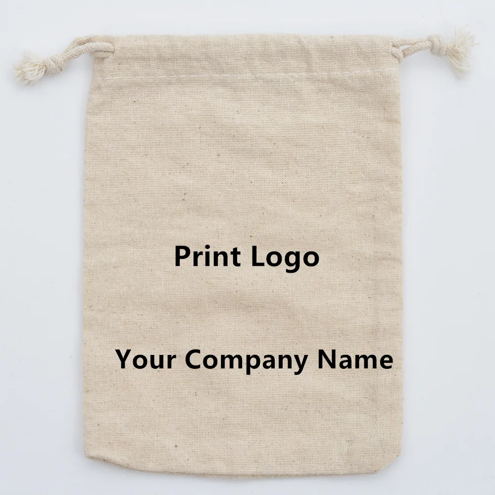 Оптовая продажа 100 шт. сумка из натурального хлопка на шнурке рекламная модель