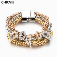 chicvie 3 pcsset gold handmade ethnic crystal custom bracelets bangles for women punk brand jewelry charms bracelet sbr160369