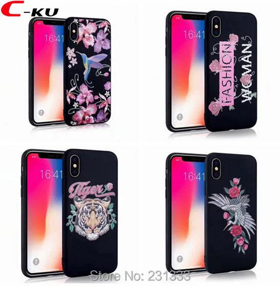 Мягкий чехол из ТПУ для Iphone X XS 8 7 PLUS I7 6 6S SE 5 дюймов рельефный с имитацией вышивки и