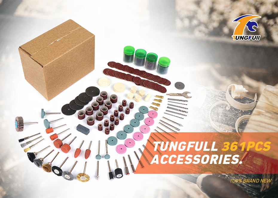 Tungfull 361 шт./лот электроинструменты Dremel роторный инструмент набор аксессуаров подходит для Dremel дрель шлифовка полировка Dremel аксессуары