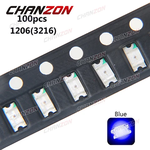 100 шт. светодиодный комплект 1206(3216) SMD красный, синий, зеленый, белый, желтый светодиодный светильник, светодиодная лампа, посылка светильник SMT-Emitting 20mA - Цвет: 100pcs Blue