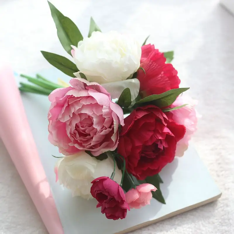 9 цветов/набор искусственные шелковые пионы|fake leaves|flower silkartificial flowers silk |