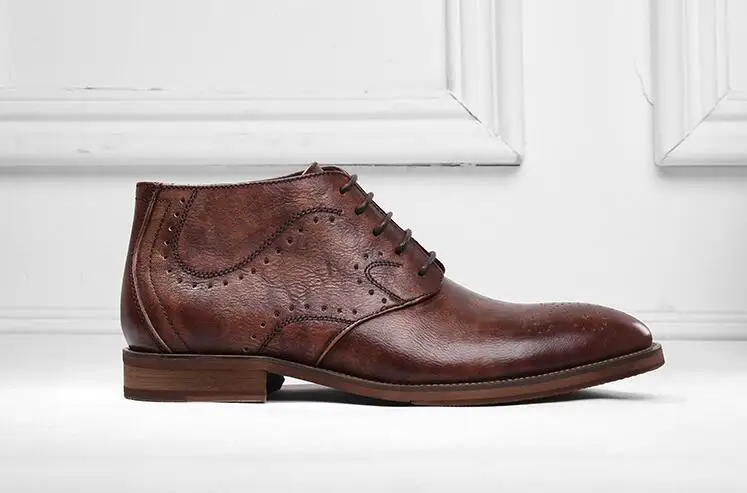 

Matin Boots Dress Shoes Men Pointed Toes Genuine Leather Smart Casual Lace Up Ankle Boots Carved Flats Men's Brogues Shoes