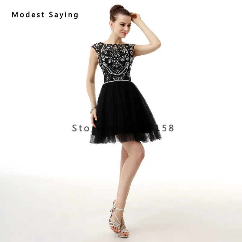 Новинка 2017 года элегантные черные короткие коктейльные платья с бусинами и лифом