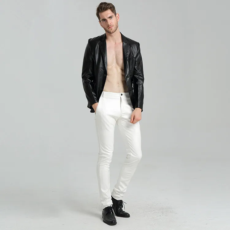 Брюки Карандаш мужские из ПУ кожи красные синие белые|pu leather pants men|leather menfashion trousers |