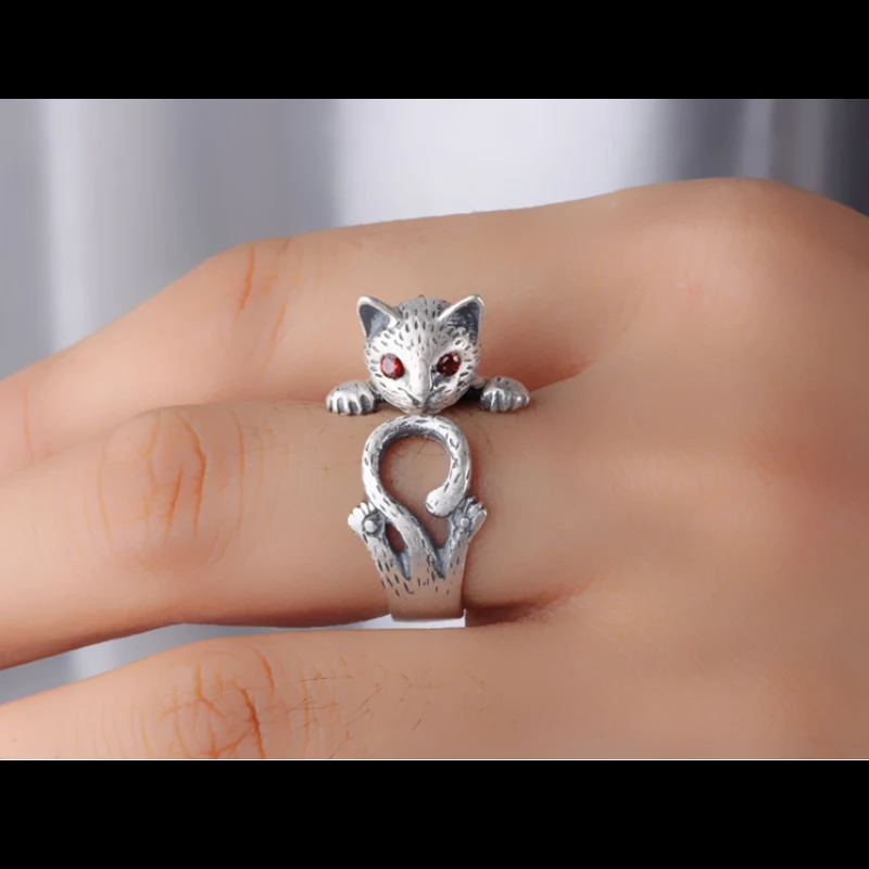 Оптовая продажа 10 шт./лот Винтажное кольцо с котом регулируемые 3D кольца котенок