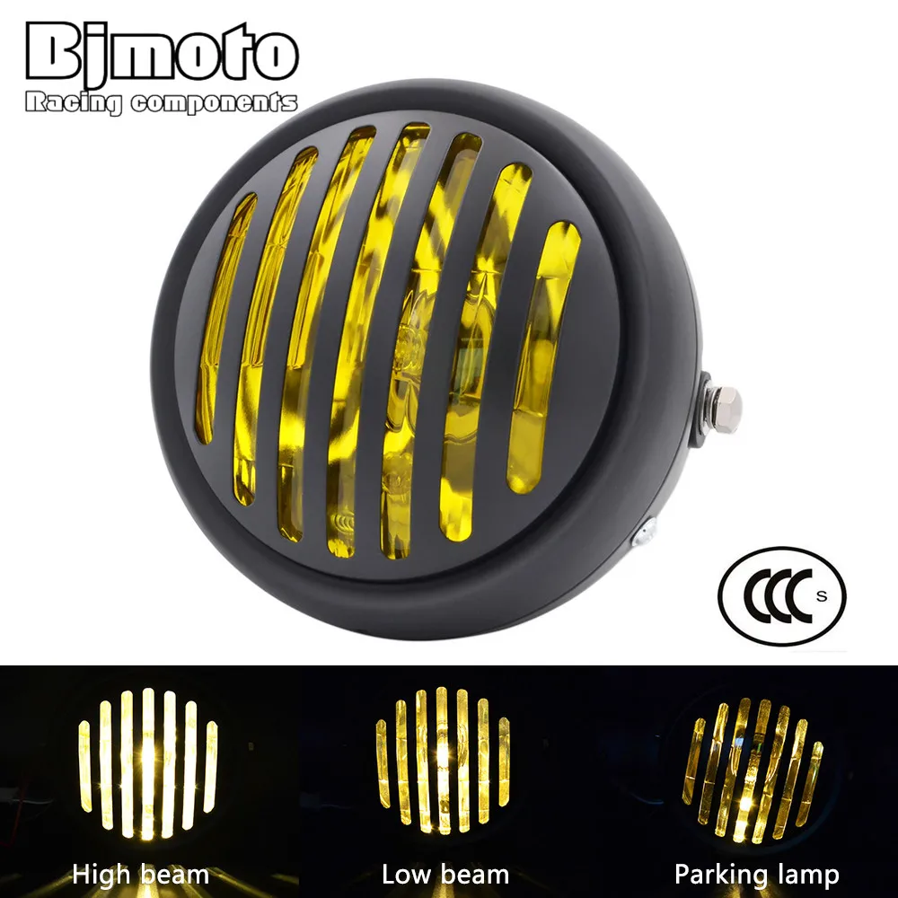 

Bjmoto For Bobber Dyna Cruiser Cafe Racer Honda Suzuki Moto 40W Projector HeadLamp Finned Grill light