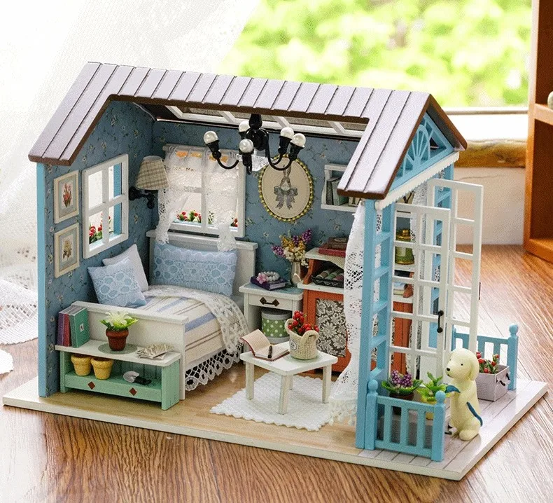 Симпатичные комнаты DIY деревянный дом Miniaturas с мебели DIY Миниатюрный Дом Кукольный домик игрушки для детей Рождество и день рождения Z07