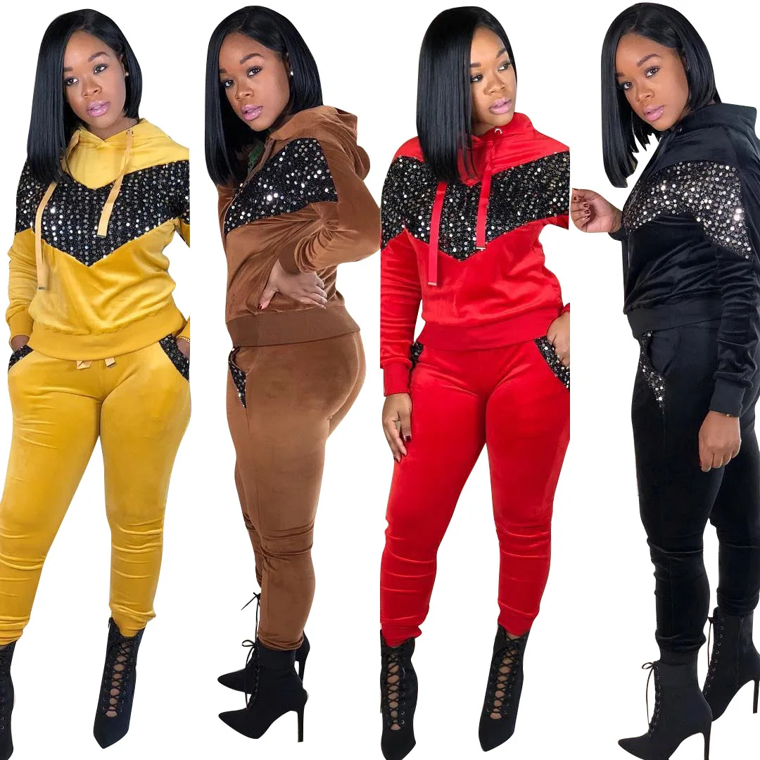 Женский Бархатный спортивный костюм толстовка с капюшоном и длинным рукавом