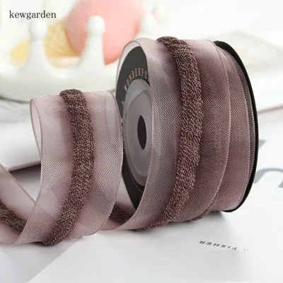 Kewgarden сэндвич кружева Марля атласная Вуаль ленты DIY брошь бант " 1,5" 5/" 15 25 38 мм вручную изготовленная лента упаковка Riband 5Y - Цвет: Кофе