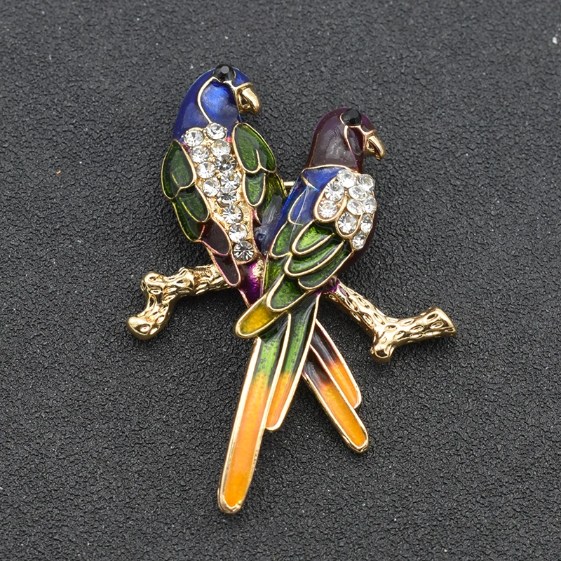 Cute Double Bird Animal Brooches For Women Men Coat Dress Decoration Inlay Rhinestone Brooch Pins Jewelry Accessories | Украшения и