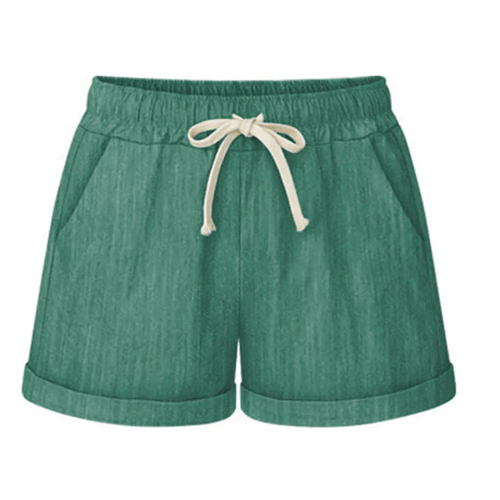 New Arrival Summer Women Wide Leg Shorts Cotton High Waist Drawstring Pockets Girl Casual Shorts Plus Size M-6XL