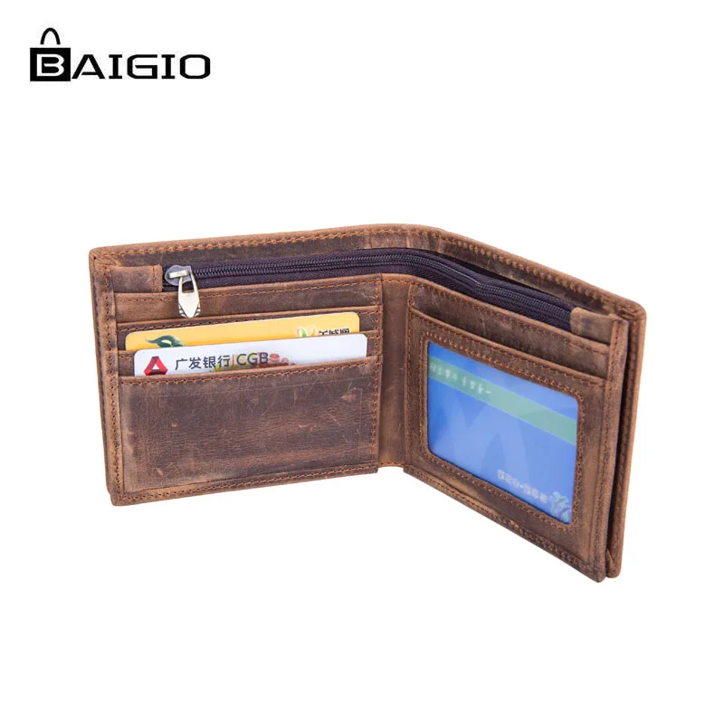Baigio Men's Vintage Genuine Cow Hide Leather Wallets Slim Money Clip Billfold For Men Retro Style Purse Best Designer | Багаж и сумки
