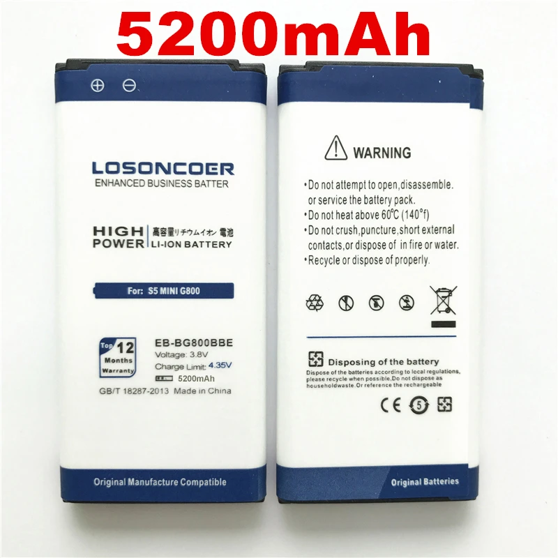 losoncoer 5200 мА/ч, EB-BG800BBE для samsung Galaxy S5 мини Батарея SV мини S5 G870 SM-G800F SM-G800H G800 G870A