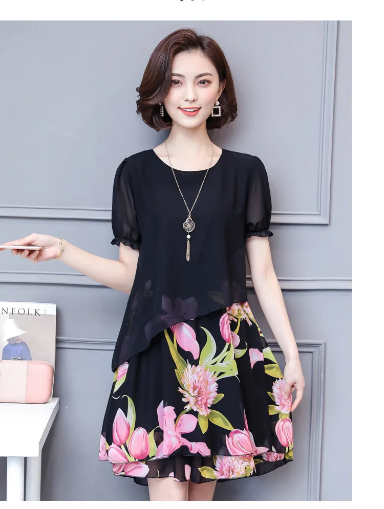 Женское шифоновое платье с цветочным принтом Повседневное большого размера плюс