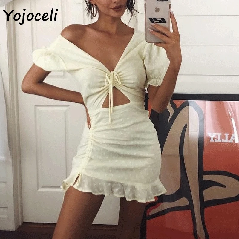Милое женское платье Yojoceli в горошек летнее с рюшами и оборками уличная одежда