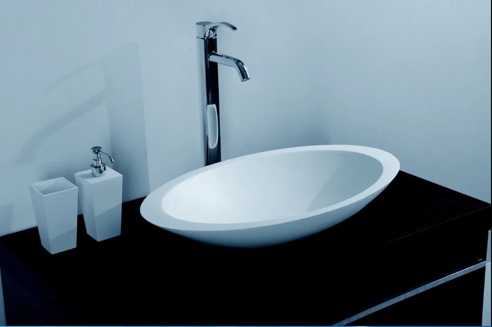 Ванная овальная раковина твердая поверхностная Смола столешница умывальник