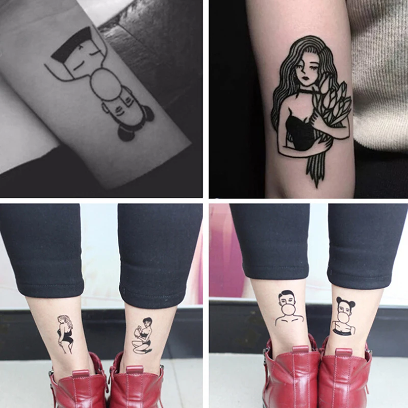 5 листов водостойкие черные временные тату наклейки старая классная девушка