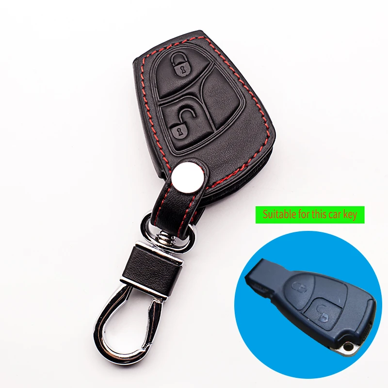 Верхний слой из натуральной кожи 2 кнопки Чехол для автомобильного ключа Mercedes Benz