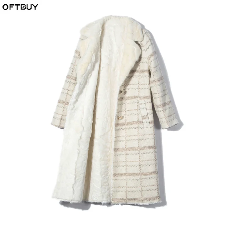 OFTBUY 2018 зимняя куртка женская длинная парка натуральный мех пальто плед норковый