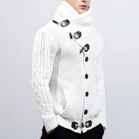 mens turtleneck male cattle horn buckle coarse wool twisted high collar long sleeve thickened india cardigan sweater