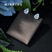 hibride brand water drop shape stud earrings gold color charm cz stone pave stud earrings for women e 02