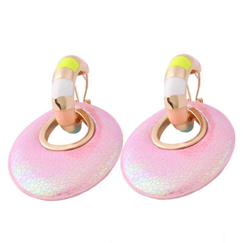 pink color NeeFu WoFu блестящие кожаные большие серьги бренд Oorbellen с принтом кольца для женщин orecchini Ear bijoux femme Brinco ювелирные изделия оптом - Окраска металла: pink color
