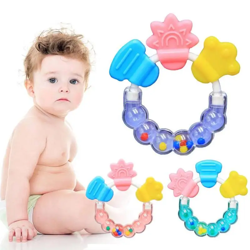 New Cartoon Baby Baby Teether Educational Toys Bite Baby Rattle Round Teether Toys Bed Silica gel Hand Bell