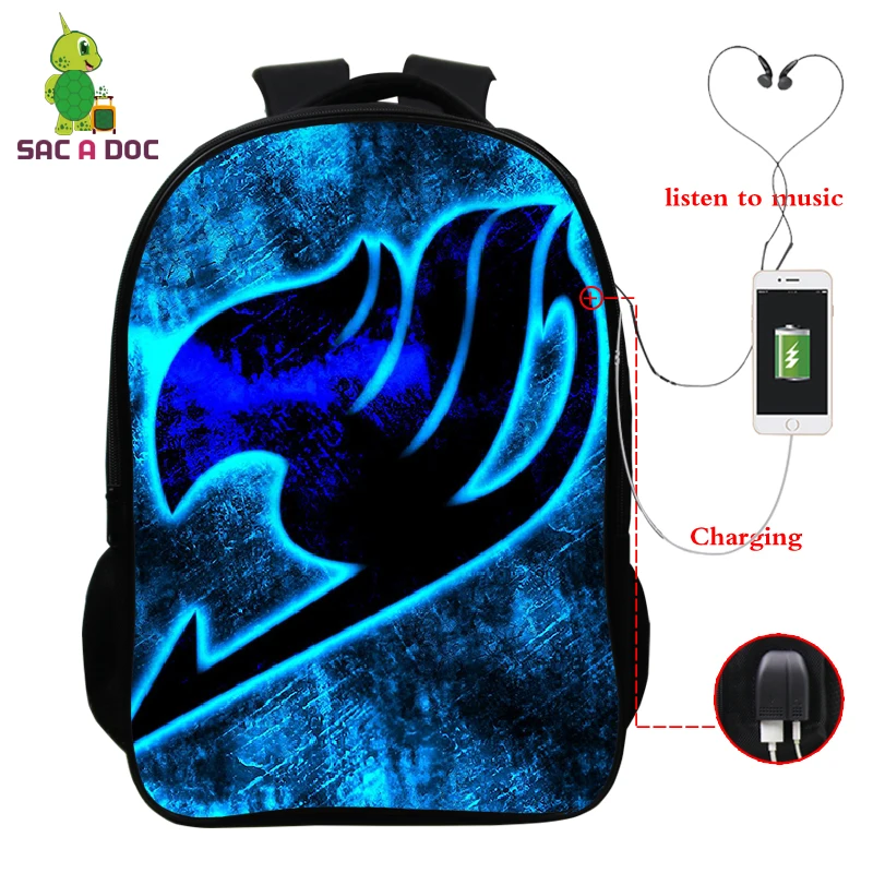 Funny Backpack 16 дюймов рюкзак с хвостом Феи для подростков, школьные сумки для девочек и мальчиков, рюкзак через плечо, Сумка с usb зарядкой на молнии, сумка для книг, дорожные сумки - Цвет: Funny Backpack