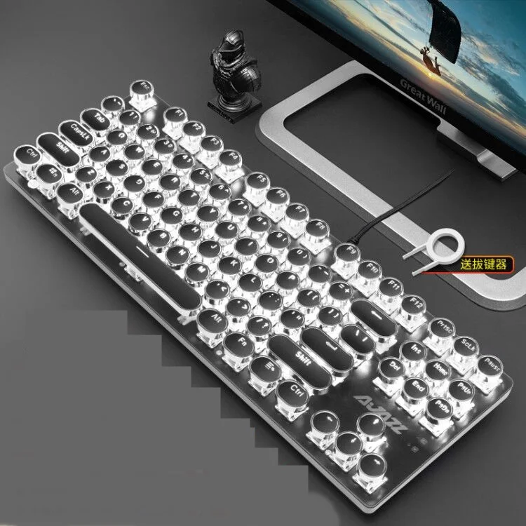 Ajazz металлическая панель 87 ключ USB Проводная Механическая с подсветкой игровая клавиатура макропрограммирование полный ключ против привидения