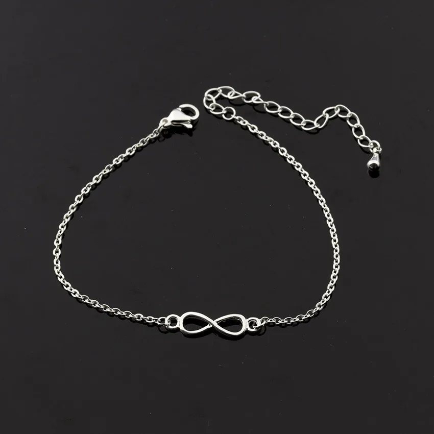 Розовое золото Цвет звено цепи 8 Бесконечность Браслеты из нержавеющей стали для