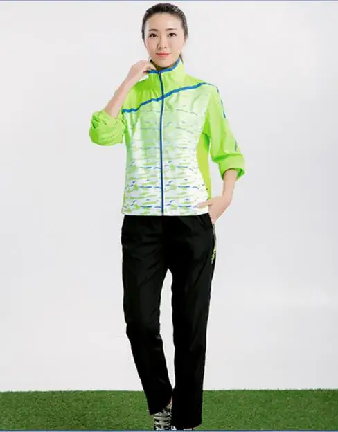 Green suit woman ZMSM новая теннисная толстовка с длинными рукавами для мужчин и женщин пальто на молнии для бега волейбол для бадминтона и настольного тенниса топы и штаны костюмы NM5071 - Цвет: Green suit woman