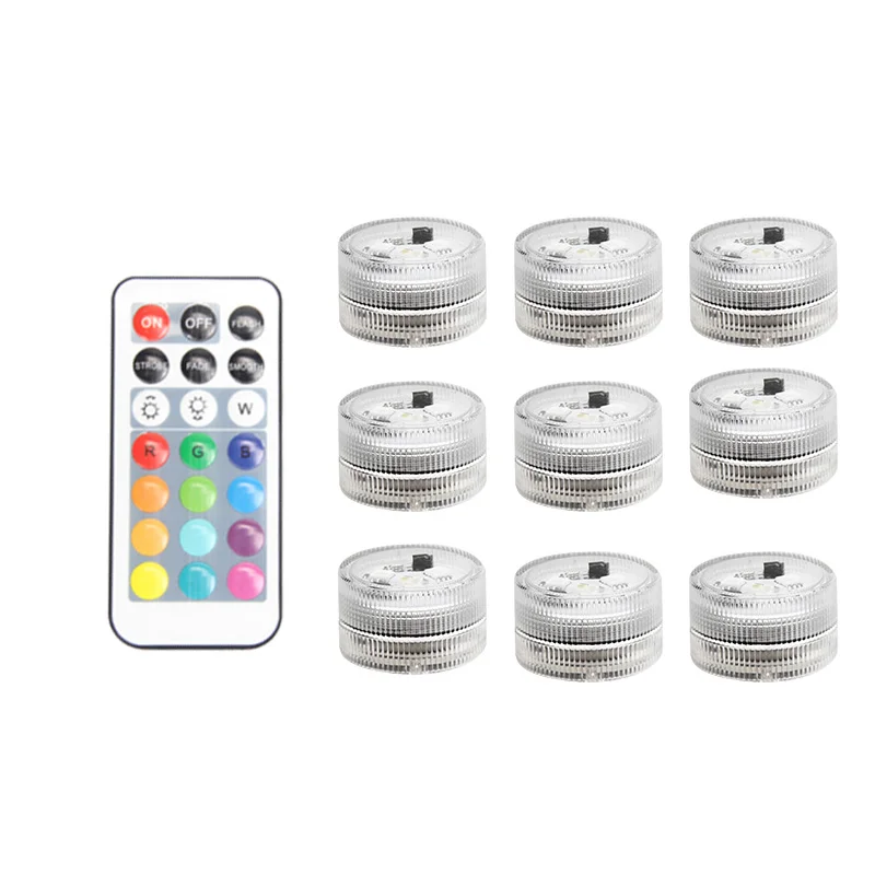 9 lights 1 mote Дистанционный погружной светильник s IP68 светодиодный водонепроницаемый чайный светильник для бассейна Ночная мини-лампа ваза пруд бак Свадебная вечеринка праздник Декор - Испускаемый цвет: 9 lights 1 mote