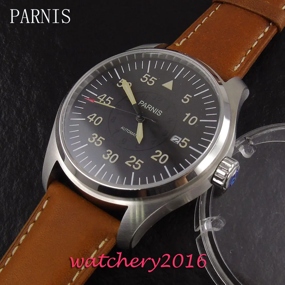 44 мм паринс черный циферблат нержавеющая сталь чехол сапфировое стекло Дата