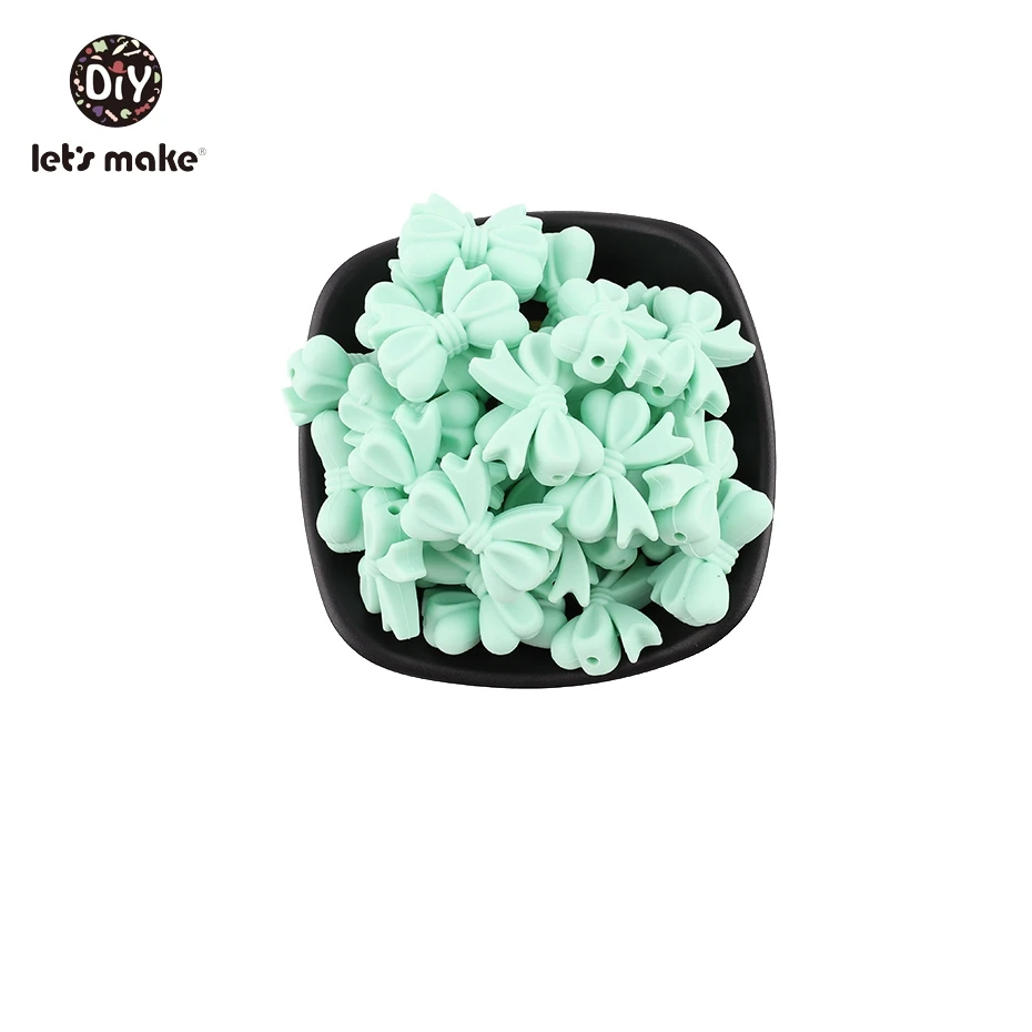 Mint bowknot Let's make/10 шт., силиконовые бусины, пищевая, мягкая, бант, бусины, прорезыватель, сделай сам, Детские аксессуары, Жевательная соска, Детские Прорезыватели - Цвет: Mint bowknot