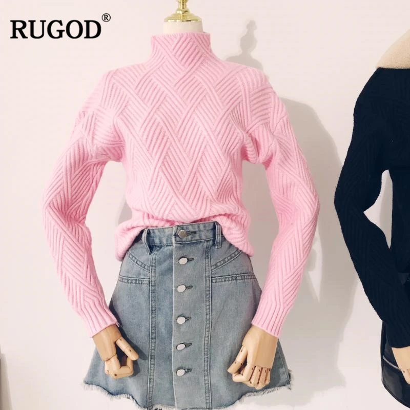 RUGOD, новинка, водолазка, свитер для женщин, длинный рукав, однотонный, вязаный, пуловеры для женщин, Осень-зима, свитер для женщин, pull femme hiver