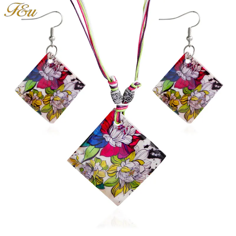 Комплект из колье и серёг с разноцветным узором|jewelry sets|leather jewelry setset |