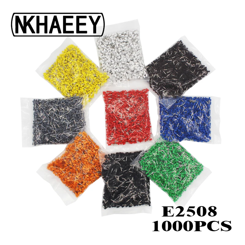 1000pcs/Pack E2508 Insulated Cord End Terminal Crimp Wire Connector Ferrules Crimping Terminals Tubular AWG #14 | Обустройство дома