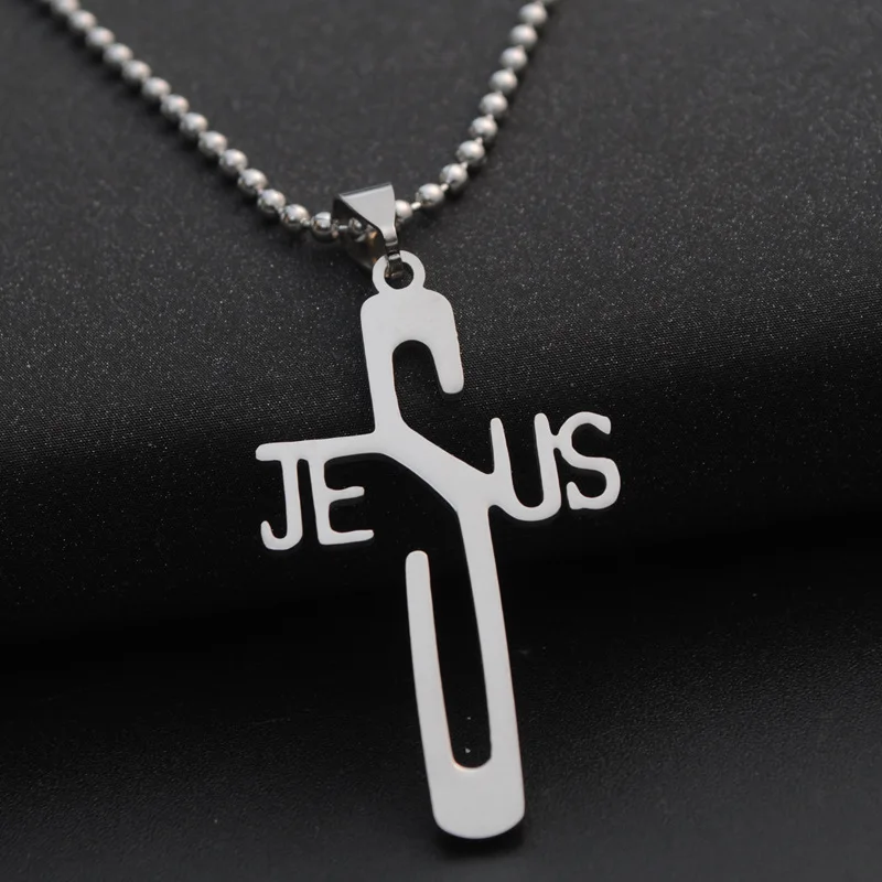 30 personality letter cross necklace Christian faith English Jesus necklace stainless steel English letter JESUS cross necklace