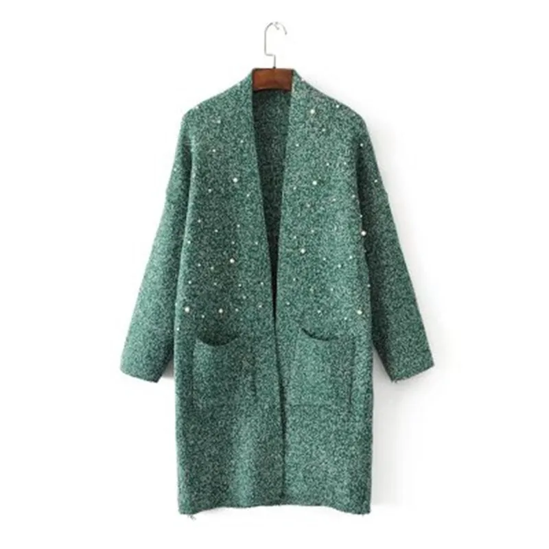 New Fashion 2020 Women's Solid Color Beaded Sweater Cardigan Thick Coat Female Long SW819 |