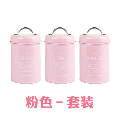 pink set of 3 Нержавеющая сталь Герметичные банки для хранения чая Caddy двойная крышка канистра коробка сахара конфеты кофе еда Канистра закуска бак - Цвет: pink set of 3